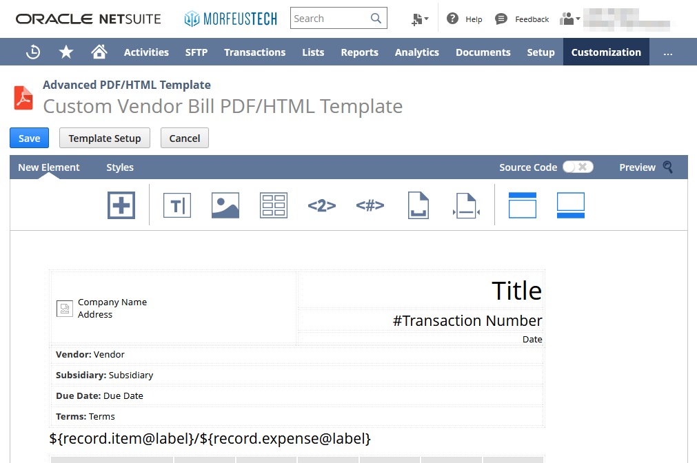 NetSuite Customization Advanced PDF Template